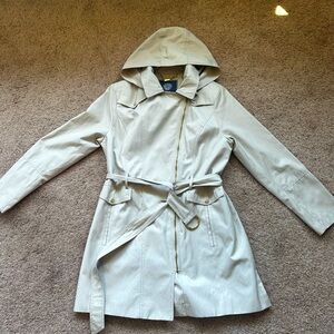 Beige hooded rain jacket